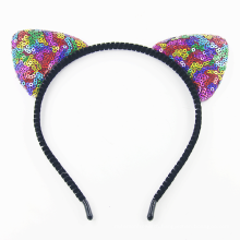 Wholesale Fashion Christmas Cat Ear Hair Hoop Sequins Reflective Hair Band